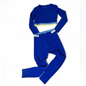 Wilo The Label Anthropologie Blue Contra Ribbed Leggings and Long Sleeve Top Set
